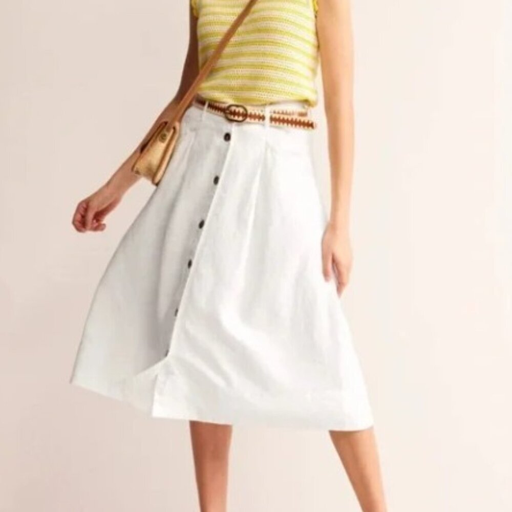 Lands' End White A-Line Button-Front Midi Skirt